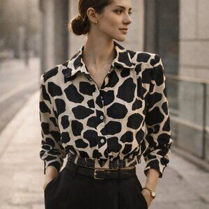 Vintage Da-Rue of California Graphic Blouse | Structured Shoulder | Y2K / 90s